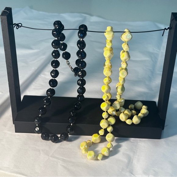 Jewelry - Set of 2 Vintage 80s Black and Yellow/Cream Pearlescent Beaded Necklaces